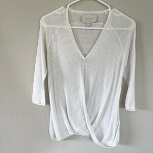 Brochu Walker White Linen Cotton V-Neck Twist Top (M)